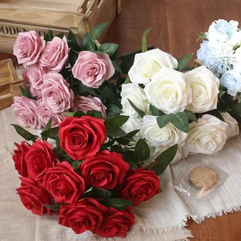 10 Hlava Ruže Kytice Umelého Hodvábu Kvetov, Svadobné Dodávky Umelé Kvety, Výzdoba Domov Displej