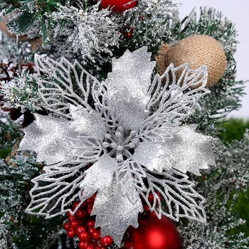 10pcs Lesk Umelé Kvety Veselé Vianočné Ozdoby na Vianočný Stromček, Dekorácie pre Domov Nový Rok Svadobné Party Domova