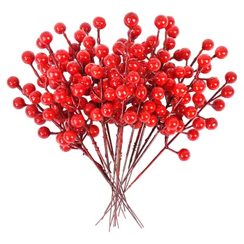 10pcs Vianočné Červené Bobule Pobočiek Cherry Stamen Vianočné Ozdoby DIY Veniec Veniec Umelé Kvety Pena Červené Bobule