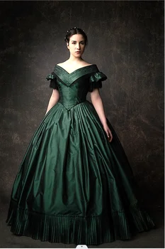 18. Storočia Občianskej Vojny Southern belle Zelené Šaty Viktoriánskej Mimo Ramenný Večerné Šaty žien Vintage Elegantné plesové šaty