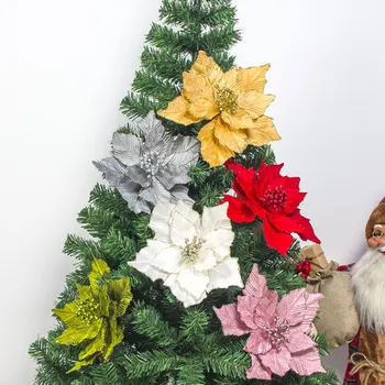 1pcs Vianoce Kvet Hlavu Lesk Umelého Hodvábu Kvet Vianočný Strom Ornament DIY Vianočný Dekor Nový Rok Dekor Navidad