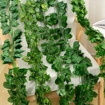 205 cm Zelený Hodváb Umelé Visí Leaf Garland 12/36/60pcs rastliny, Listy Viniča Domov Záhrada HOBBY Chrimstas festival event decor
