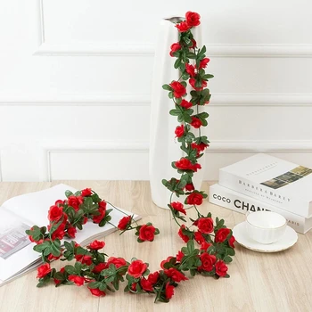 250 CM Rose Umelé Kvety, Vianočné Girlandy na Svadbu Domov Miestnosti Dekorácie Jar Jeseň Záhrada Arch DIY Falošné Rastlín Viniča