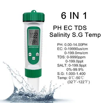 6 V 1 PH Meter ES Salinity, TDS S. G Temp Vysokou Presnosťou Sonda Testovanie Kvality Vody Acidometer pre Pitnú Laboratórne Akvária
