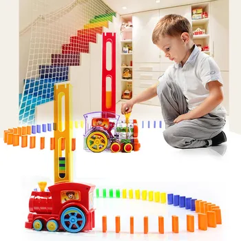 60pcs Elektrické Automatické Ktorým Domino Tehla Vlakovej súpravy Rainbow Auto svetelnej Model Domino Bloky Hra Hračky pre Chlapca Dieťa