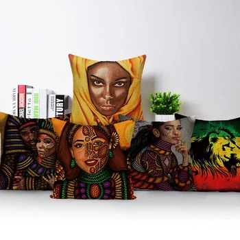 Afrika Čierna Dievča Vankúš Home Office Dekor Farebné Kreslené Ženy Zvierat Lev Vankúš na Gauč Auto Domov obliečka na Vankúš