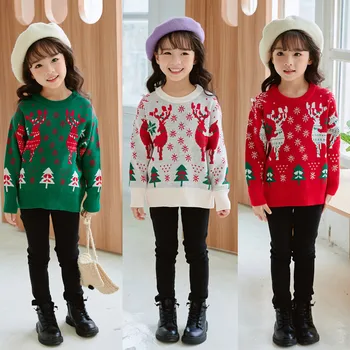 Batole Detské Vianočné Oblečenie pre Deti, Dievčatá, Chlapcov Jeseň Zima Vianoce Jeleň Pletený Sveter Teplý Pulóver Ležérne Oblečenie suéter
