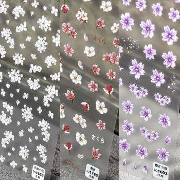Biela Sakura Kvet Kotúča, Nálepky na Nechty 5D Plastické Lepidlo Kvetinový Nechty Odtlačkový Jar Leto Stlačte na Nechty, Manikúra 2022
