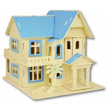 candice guo 3D drevené puzzle DIY hračka woodcraft construction kit sladký sen villa modrého domu narodeniny Vianočný darček 1pc