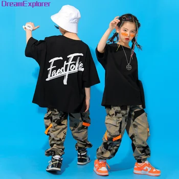 Chlapci Hip Hop Top Girls Kamufláž Cargo Nohavice Oblečenie Dieťa Vojenské Jogger Street Dance Deti Streetwear Kostýmy Teen Športové Nosenie
