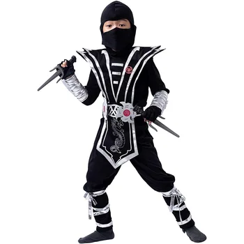 Chlapec Ninja Kostým Detský Strieborný Drak, Ninja Kostýmy Detí Superhrdina Cosplay Jumpsuit Zbraň Halloween Karneval Oblek