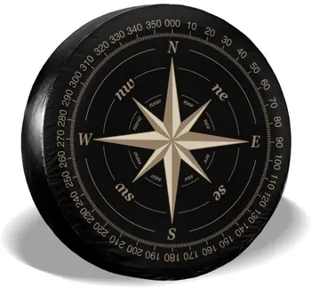 Compass Rose Black Náhradné Pneumatiky Krytu UV Slnko Kryty Kolies vhodný pre Príves, RV, SUV a Mnoho Vozidla 15 Palcov