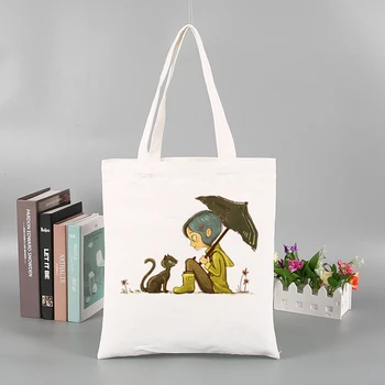 Coraline Anime Ženy Nakupovanie Tlač Kabelka Skladacia Umývateľný Opakovane Ecobag Nákupní Taška Nových Študentov Plátno Tote Bag