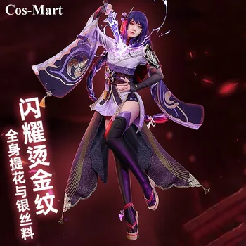 Cos-Mart Hra Genshin Vplyv Raiden Shogun Cosplay Kostým Sladké Elegantné Fialové Jednotné Šaty Činnosť Strany Úlohu Hrať Oblečenie