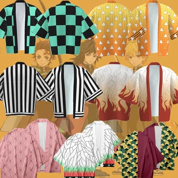 Cosplay Ženy, Mužov, Deti Démon Vrah Lete Bežné Pohode Streetwear Kimetsu č Yaiba Japonské Anime Kimono Haori Yukata