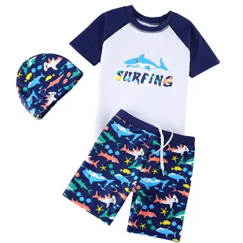Deti Dva Kusy Vyhovovali Shark Tlač Plavky, Plážové Oblečenie Dieťa Pohode Karikatúra Plavky 2022 Dieťa Krátky Rukáv, Plavky