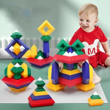 Deti Stavebné Nastaviť Pyramídy Stavebné Bloky Nastaviť 3D Geometria Priestoru Hra Montessori Vzdelávacie Hračky Pre Deti, Chlapec a Dievča