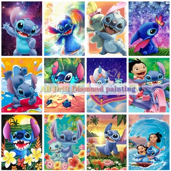 Disney 5D Diy AB Diamond Maľovanie Lilo & Stitch Cartoon Mozaiky Nastaviť Deti Umenia Kolo Vŕtať Výšivky Domova Dary