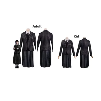Dospelé Deti Stredu Addams Cosplay Kostým Ženy, Dievčatá, Školskú Uniformu Sukne Oblečenie Halloween Karneval Party Oblek