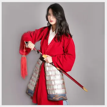 Hua Mulan Ženy Čínsky Hanfu Červené Rúcho Film Cosplay Party Kostým Vojaka Armády Všeobecné Boj Proti Japonský Samuraj Jednotný Súbor