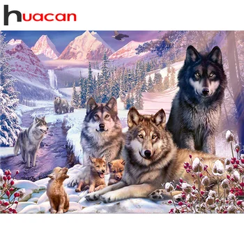 Huacan 5D DIY Diamond Maľby Zvierat Plné Námestie/Round-Diamond Výšivky Vlk Domáce Dekorácie, Darčekové Sady