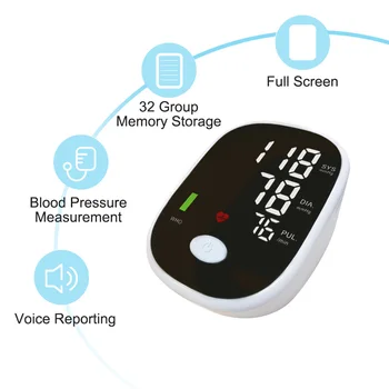 Inteligentné Meranie Krvného Tlaku Smart sphygmomanometer Hlasové Oznamy Veľký LCD Displej Bez okrajov Automatické