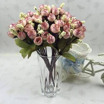Jeseň 15 hlavy/kytice malé bud ruže bract simulácia hodvábne kvety ruže dekoratívne Kvety Domov, ozdoby na Svadobné 24 CM