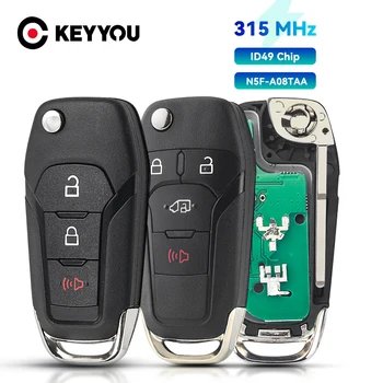KEYYOU 3+1/4 Tlačidlá Flip Diaľkové Tlačidlo Keyless Entry Fob 315MHz ID49 Čip pre Ford Fusion roky 2013-2015 FCC ID: N5F-A08TAA HU101