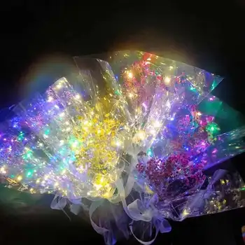 Kytice Balenie Film Creative s LED Svetlá Transparentná Balenie Celofánu Kvetinová Výzdoba Valentína, Narodeniny Gif