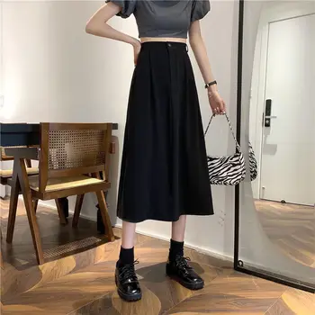 Kórejský Štýl Polovici Teľa Maxi Práce Sukne Midi Dlho Harajuku Sukne Pre Dámske Oblečenie Black Gotické Oblečenie Jupes Longues Femme