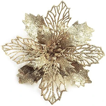 Lesklé Poinsettia Kvet Dekoračné Umelé pre Vianočný Veniec Strom Dekorácie, Ozdoby DIY Remesiel Garland Plastové