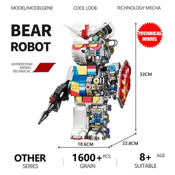 Mechanické Násilné Medveď 2. 3D Polovica Tela Robota Model Stavebné kamene, Tehly Gundam Tvar Bearbrick Nastaviť II Hračky Pre Deti Darček