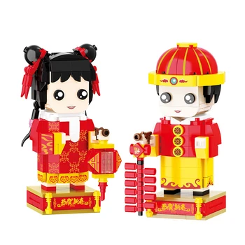 Mini Stavebné Bloky Cartoon Muţi a Ţeny Bábika Model Tehly DIY Čínske Oblečenie Bábiky Montáž Ozdoby na detské Hračky Darček
