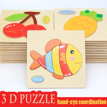 Montessori Drevené 3D PuzzleToys Pre Deti Dreva 3d animovaný Zvieracie Hádanky Inteligencie Dieťa Skoro Vzdelávacie Hračky pre deti,