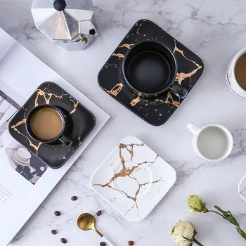 Mramor matné zlato série kávu, poháre Japonský štýl čierne a biele poháre a taniere nastaviť koncentrované teacups a šálky