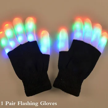 Nové Farebné Prst Žiariace Rukavice pre Deti, Dospelých, 1 Pár LED Blikajúce Magic Rukavice