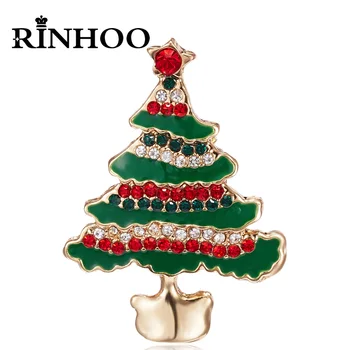 Rinhoo šťastné a Veselé Vianoce, Zelená Smalt Strom Brošňa pre Ženy Drahokamu Vianočný Strom Preklopke Kolíky Festival Odznak Nový Rok Party Dary