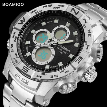 S-ŠOK mužov športové hodinky z ocele LED digitálne hodinky quartz analógové hodinky BOAMIGO značky, chronograf auto dňa 30 M vodotesný hodiny