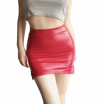 Sexy Ženy, Black PU Koža Ceruzka Bodycon Hip Sukne s Vysokým Pásom Červená Mini Krátke Elastické Sukne