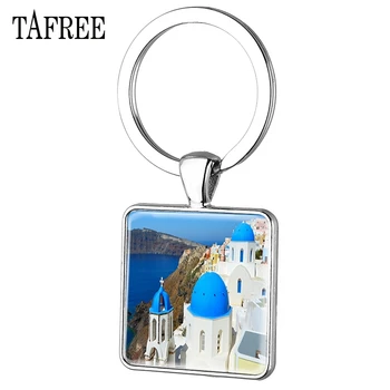 TAFREE Grécko, Santorini Island Námestie Keychains Predaj Hot vysoká Kvalita Strieborné Pozlátené kľúčenky Skvelé Mora Scény šperky FA397