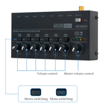 Ultra Kompaktný Stereo Mixer MIX600 Mini DJ Nízka Hlučnosť Profesionálny Zvuk KTV Zvukový Pult Profesionálny Audio Mixer