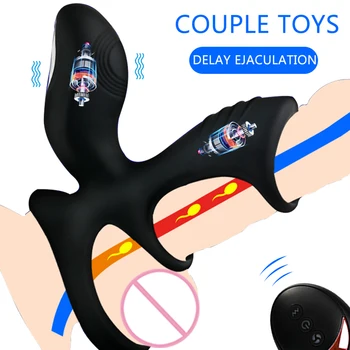 Vibračný Penis Krúžok Pár Vibrátor Dospelých Produkty Diaľkové Ovládanie Stimulácia Klitorisu 10 Režimy G-spot Masáž Sexuálne Hračky pre Mužov