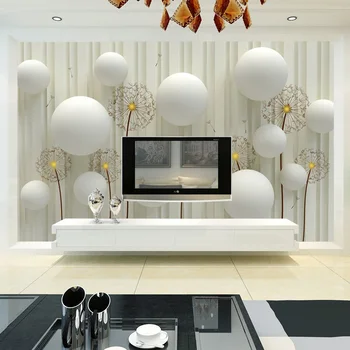 Vlastná Veľkosť Európsky Štýl 3D Biele Gule Púpava Foto Tapety pre Obývacia Izba, TV joj, Spálňa Non-tkané Nástenné Maľby