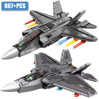 Vojenský Seriál USA Air Force F22 F35 Fighter Model Stavebné Bloky Lietadla Zbraň Vojaka Údaje Tehly Hračky pre Deti, Darčeky