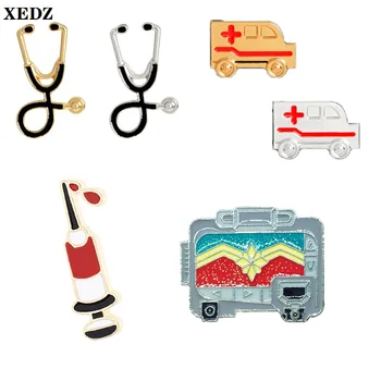 XEDZ zdravotníckych zariadení smalt pin stetoskop ambulancie striekačky prvá pomoc kit batoh odznak klope šperky brošňa