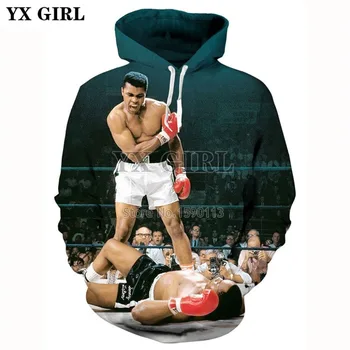 YX DIEVČA Drop shipping 2018 Nové Módne Pánske 3d hoodies boxer Muhammad Ali vytlačené Mens Ženy mikina s Kapucňou ulici pulóver