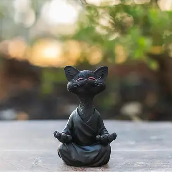 ZK50 New Black Buddha Mačka Figúrka Meditácia, Jóga Zberateľskú Happy Cat Dekor Umenie Sochy, Záhrady, Sochy Domova 2021