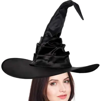 Zlá Čarodejnica Klobúk Čierne Oxford Tkanina Ruched Halloween Ženy Čarodejnice Klobúky Čarodejnice Klobúk Sprievodca Klobúk Pokrývky Hlavy Pre Cosplay Kostým