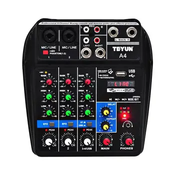 Zvuk Miešanie Konzoly s Bluetooth Záznam, 4 Kanály Audio Mixer pre Fáze Výkonu Rodiny K Piesne Zvuk Mixing Console