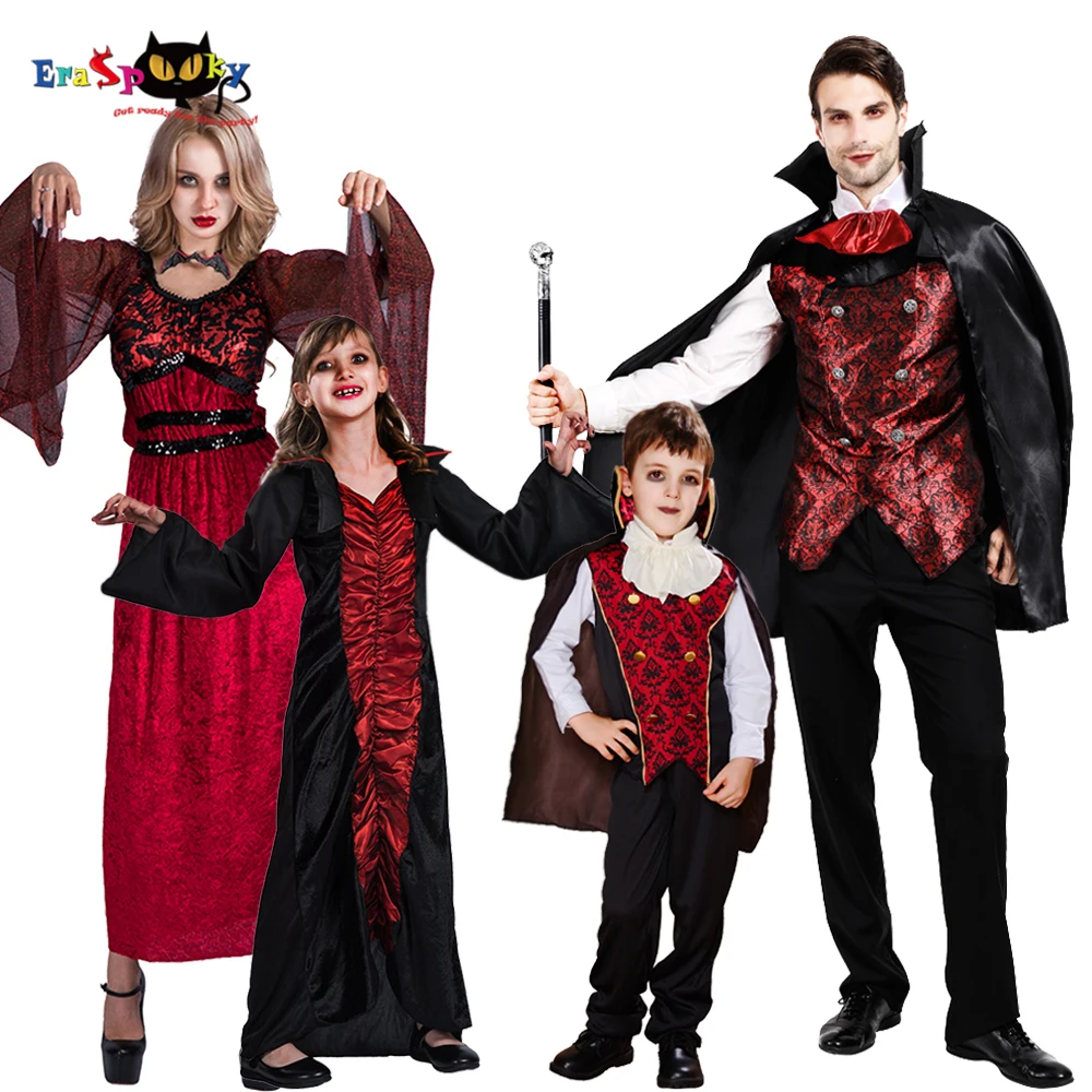 Eraspooky 2019Scary Dracula Rodiny Cosplay Smrti Upír Plášť Halloween kostýmy pre Dospelých, Detský Karneval, Party Skupiny Maškarný Obrázok 0